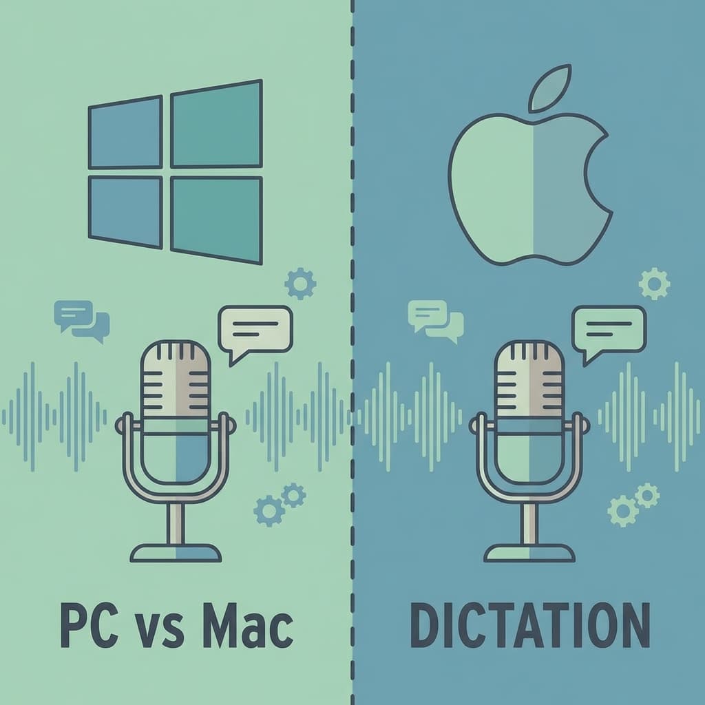 Pessoa usando ditado de voz no computador para escrever