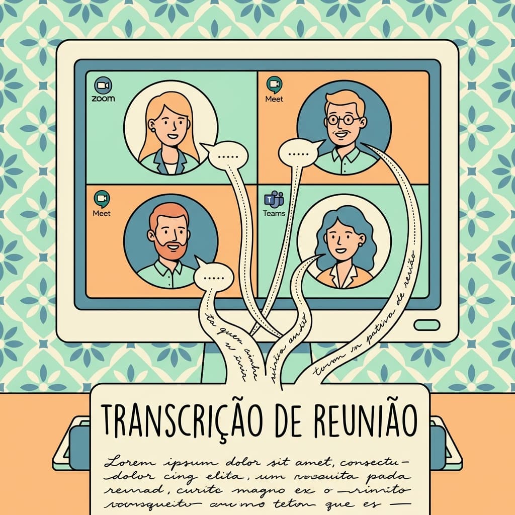 Tela de videoconferência com transcrição em tempo real